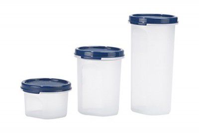 Signoraware Modular Round Plastic Container Set, 3-Pieces, Blue