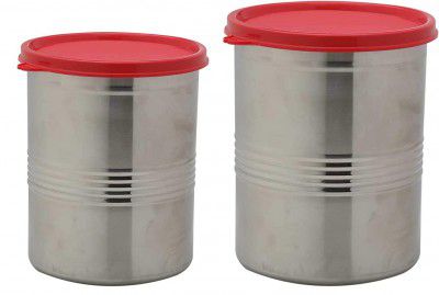 Signoraware Modular Steel Container Round 1500ml+2000ml Set of 2 Red