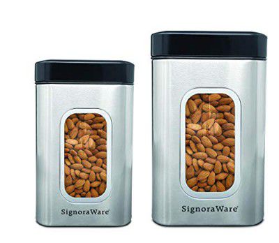 Signoraware Modular Steel Container (Window Square) Matte,Set of 2, 950ml+1400ml, Silver