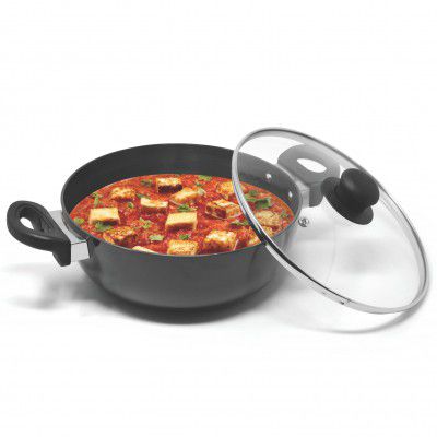 Signoraware Opulent Non Stick Kadhai 28cm | Non-Stick Coating Allows Oil Saving | Heat-Resistant Grip 