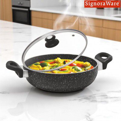 Signoraware Perfecto 6 Coating Non Stick Kadhai 28cm | Gas & Induction Compatible | Low-Oil Cooking | Ergonomically Designed | Ideal for Frying, Sauteing or Preparing Rich Curries (2.5 LTR | Steel)