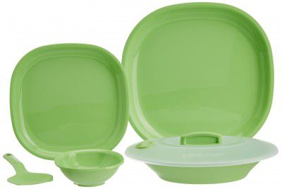 Signoraware Plastic Square Dinner Set (Parrot Green) - 23 Pieces