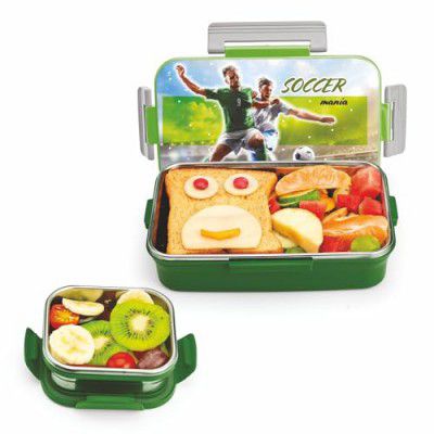 Signoraware Printed Nugget Puff Insulated 700ml+130ml Warm Compact Lunch Boxes