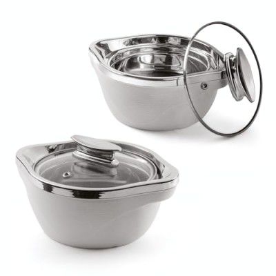 SignoraWare Royal Bliss Casserole Inside Steel with Glass Lid, 1500ml+1000ml, Set of 2, White