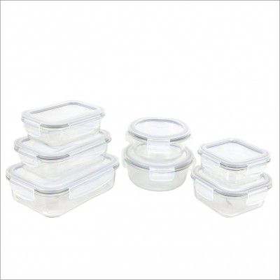 Signoraware Safe N Store Glass Container | Airtight & Leakproof | Microwave Safe | Ideal for Office Lunch, Meal Prep & Kitchen Storage (320ml+520ml+400ml+620ml+370ml+640ml+1.04ltr | Setof7 | Clear)