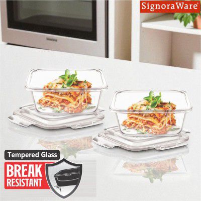 Signoraware Safe Store Glass Square Containers | (320mlx2 | Setof2 | Clear)