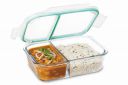 SignoraWare Slim High Big Microwave Safe Office Two Compartment Lunch Box Set | Borosilicate Glass | Safety Lock Airtight Tiffin Containers (1000ml | Transparent)...