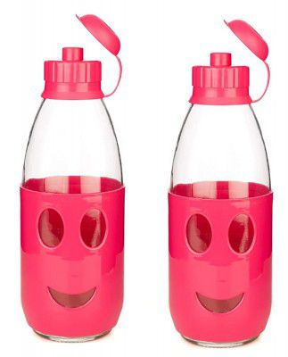 SignoraWare Smile Glass Water Bottle, 1 Litre, Set of 2
