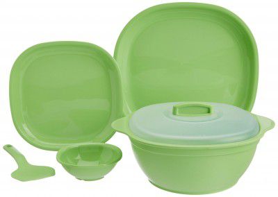 Signoraware Square Dinner Set, 21-Pieces, Parrot Green