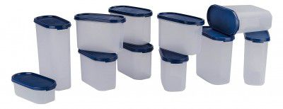 Signoraware Stackable Modular Oval Plastic Container Set1pc 500ml+6pcs 1100ml each+ 3pc 1700ml each+ 1pc 2300ml each , Set of 11, Blue