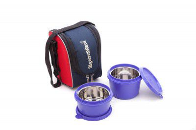 Signoraware Stainless Steel Executive Microsafe Steel 2 Tier Lunch Box (Violet) - Set of 2