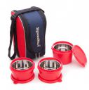 Signoraware Stainless Steel Executive Microsafe Steel 3 Tier Lunch Box (Red) - Set of 3...