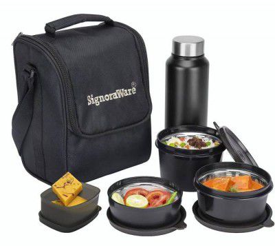 Signoraware Stainless Steel Leakproof Lunch Box Bag Bottle, 5 Containers (1850 ml, Thermoware)