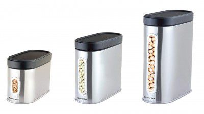Signoraware Modular Steel Container (Window Oval) Matte,Set of 3, 1100ml+1700ml+2100ml, Silver