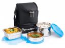 Signoraware Trio Stainless Steel Lunch Box, Set of 3, 500 ml+ 400 ml+ 200 ml, Blue...