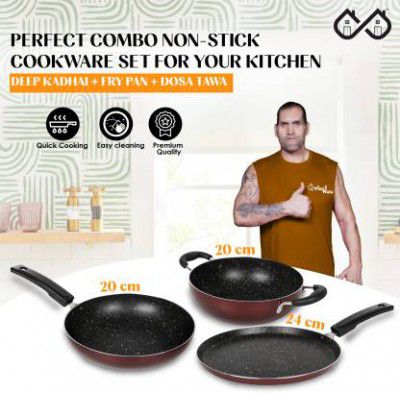 SigriWala SmoothChef Cookware kitchen pack of 3 piece Induction Bottom Non-Stick Coated (PTFE (Non-stick), 3 - Piece)