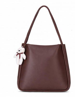 SIJJEEL Women's Handbag Synthetic Leather Shoulder Bag with Bear Charm Tote One Size Women's Shoulder Bag Faux Leather Tote