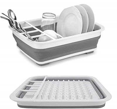 Silicone Dish Drying Drainer Folding Rack Collapsible Filter Basket with Spoon Fork Knife Storage Holder