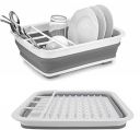 Silicone Dish Drying Drainer Folding Rack Collapsible Filter Basket with Spoon Fork Knife Storage Holder...