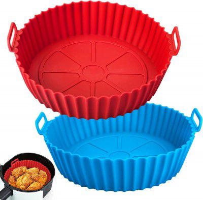 silicone tray for air fryer Liners 8 Inch Round Reusable Basket with Ear Handles Non-Stick Heat Resistant 