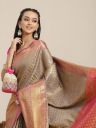 Silk LandGrey & Pink Ethnic Motifs Zari Brocade Banarasi Saree...