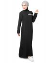 Silk Route Black Contrast Bands Abaya Taslon Sporty Maxi Dress Jilbab...