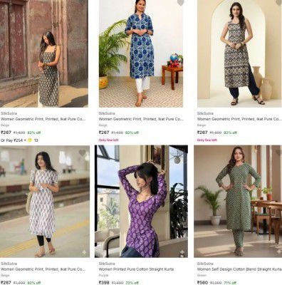 Flipkart : Upto 82% OFF - Silksutra Womens Kurtas | Starts At Rs.267