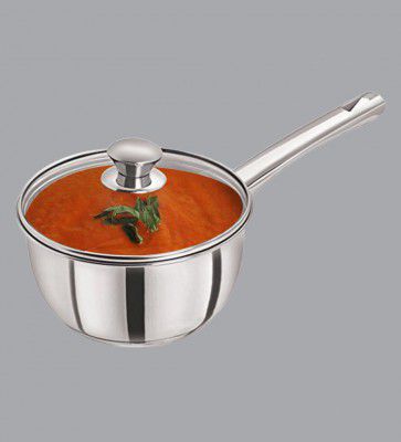 Pristine Silver 1.2 Ltrs Tri Ply Induction Base Stainless Steel Sauce Pan With Glass Lid