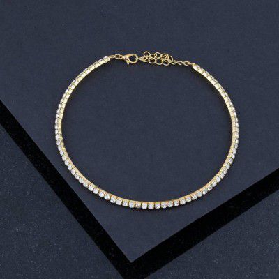 SILVER SHINE  SILVER SHINE Gold Plated Single Line White Colour Diamond Studded partywear Necklace For Girls And Women jewellery Gold-plated Plated Alloy Necklace