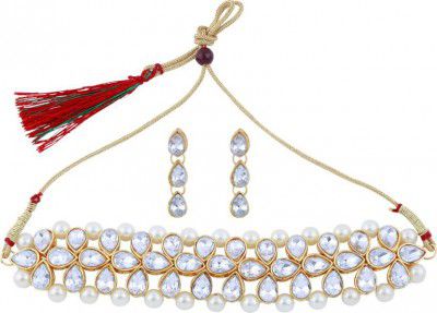SILVER SHINE  Traditional Necklace Set Pearl Set For women Girls Alloy Choker