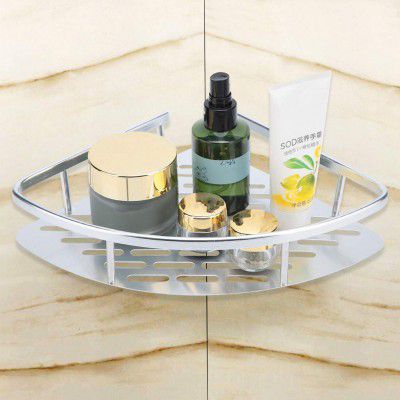 Silver Shower Caddy Storage Basket Bathroom Corner Shelf Wall Mounted 