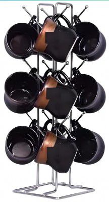 Silver Stainless Steel Tabletop Mount Cup Rack Hanging Shelves- Ideal For Kitchen