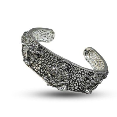 SILVERIC Hanuman Ji Kada for Men - Silver Plated Adjustable Bracelet
