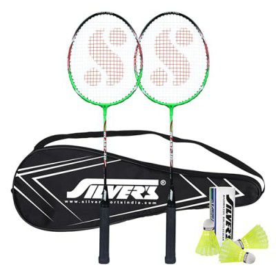 Silver's Aluminium Blast Badminton Kit (2 Racquets with Full Cover, 1 Box Plastic Shuttlecock Pack of 3)(Green/Black)