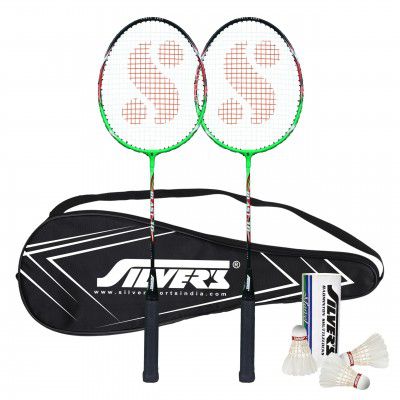 Silver's Aluminium Blast Badminton Kit (2 Racquets with Full Cover, 1 Box Feather Shuttlecock Pack of 3)(Green/Black)
