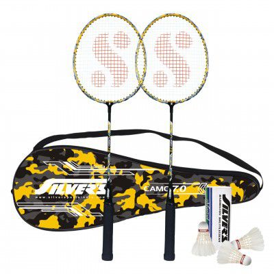 Silver's Aluminium Camo 7.0 Badminton Kit (2 Racquets with Full Cover, 1 Box Feather Shuttlecock Pack of 3)(Yellow/Black)