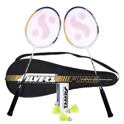Silver's Aluminium Fire Badminton Kit (2 Racquets with Full Cover, 1 Box Shuttlecock Pack of 3) Black