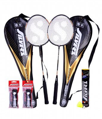 Silvers Blacken (2 Badminton Rackets with Cover, 10 Plastic Shuttlecock and 2 PVC Grips)