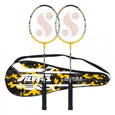 Silver's Jointless Aluminium Alloy Composite Armor Badminton Kit (2 Racquets with Full Cover)(Yellow/Black)