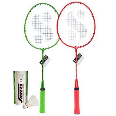 Silvers KIDS SIL-JB190 COMBO-5 Aluminum Badminton Set (2 Racquets and 3 Shuttle, White)