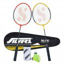 Silvers SB-100 2 Badminton Rackets with Full Cover 2 Pieces Plastic Shuttle Combo Red-Yellow...