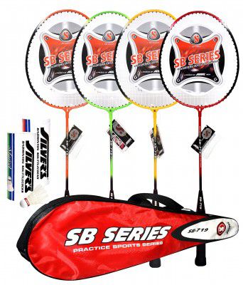 Silvers SB-719 Combo 2 (4 Badminton Rackets, 1 Kit Bag, 2 Box Plastic Shuttlecock Pack of 3)