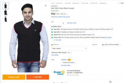 SIMAWAT Men Solid V Neck Black Sweater