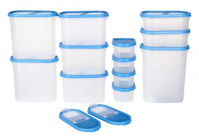 SIMPARTE 360° AirTight Kitchen Storage Container Set |12-Pieces (4x250ML,2x525ML,3x1200ML,2x1800ML,1x2400ML)+2 Free FlipTop Lids, Sky Blue