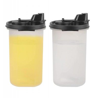 SIMPARTE Air-Tight & Leak Proof Plastic Anti Microbial Oil Pourer - for Vinegar | Sauces | Olive & Refined Oils | Easy Flow | BPA Free (Black) (2, 585ML)