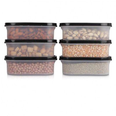 SIMPARTE Anti-Bacterial Modular Plastic Storage Container Set of 6 – 525ml – Black – BPA-Free