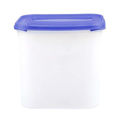 SIMPARTE Modular Square Plastic Kitchen Storage Container Set for Rice|Dal|Atta|Flour|Cereals|Pulses|Snacks, BPA Free|Modular Design, 4.5 litres, Mod Blue, Transparent, Medium