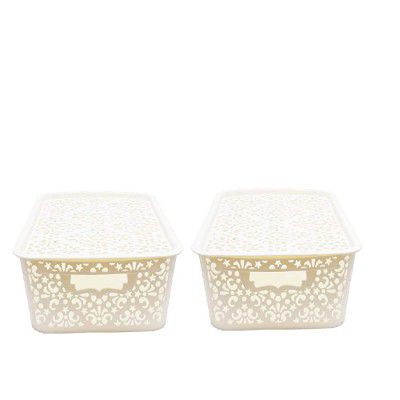 SIMPARTE Plastic Turkish Basket with Lid for Kitchen Set of 2