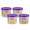 SIMPARTE Smart Slim Storage Air-Tight & Leak Resistant Plastic Round Modular Container (Purple, 250 ML, Set of 4)...
