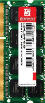 simtronics 4 gb ddr3 laptop 1600. DDR3 4 GB (Single Channel) Laptop (DDR3 1600MHZ LAPTOP 4gb)